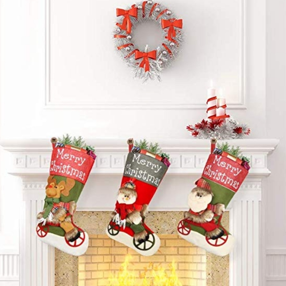 Cute Bike Riding Santa Snowman Christmas stocking - Picture 2 of 6